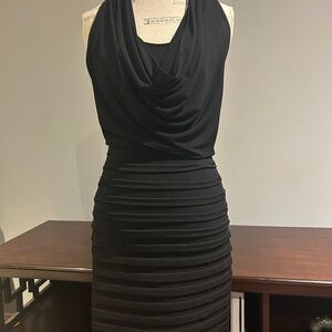 Maggy London Elegant Black Draped Backless Dress